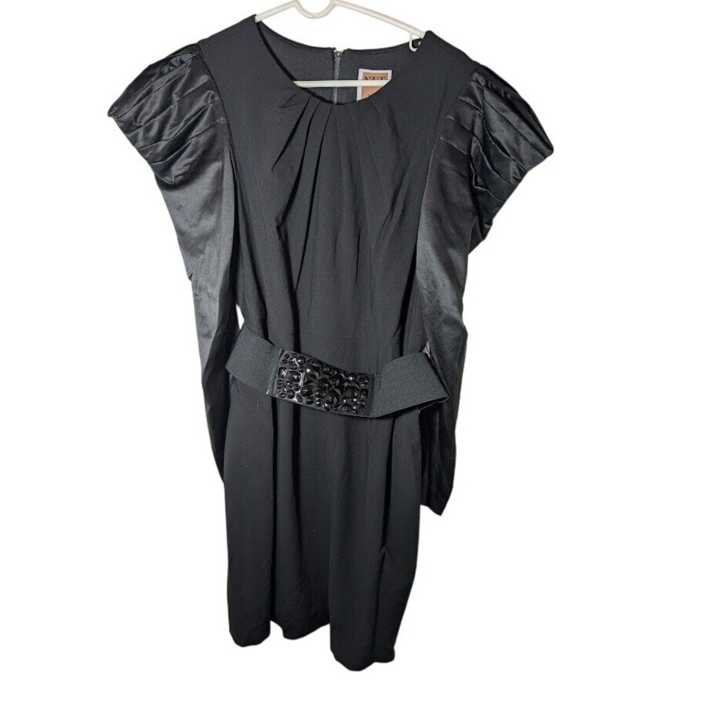 Nue by Shani Black Dress with Belt and‎ Puff Sleeves built in shapewear Sz 14